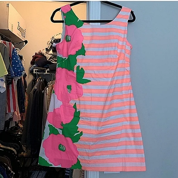 LILLY PULITZER Delia Floral Stripe Scoop Neck Sleeveless Shift Dress EUC - Picture 5 of 12
